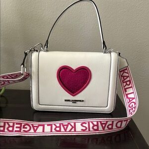 Karl Lagerfeld White and Pink Heart Crossbody Bag